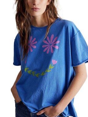 Free People We The Free Sunshine Smiles Graphic Tee Boho Festival Oversized Med